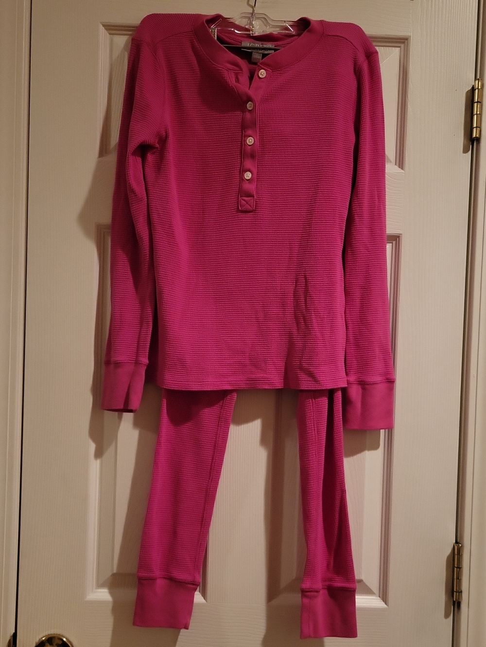 J. Crew Waffle Knit Thermal 2 Piece Pajama Set Pink Small
